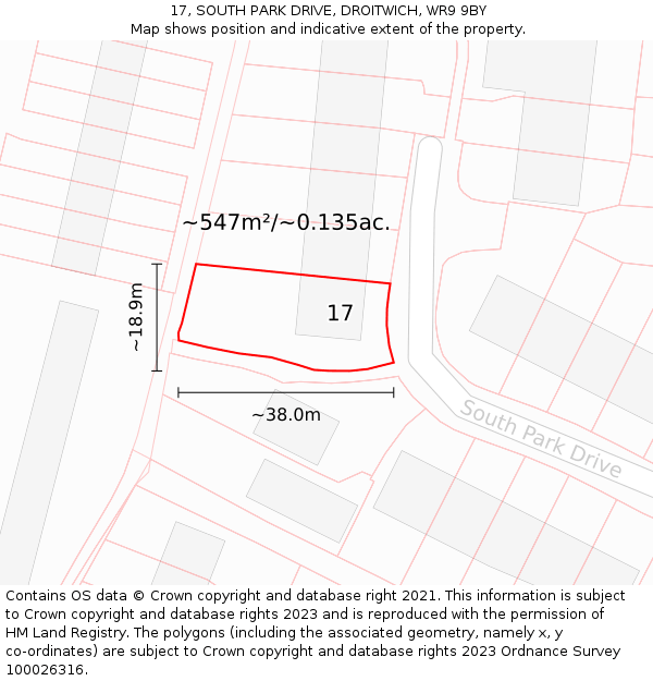 17, SOUTH PARK DRIVE, DROITWICH, WR9 9BY: Plot and title map
