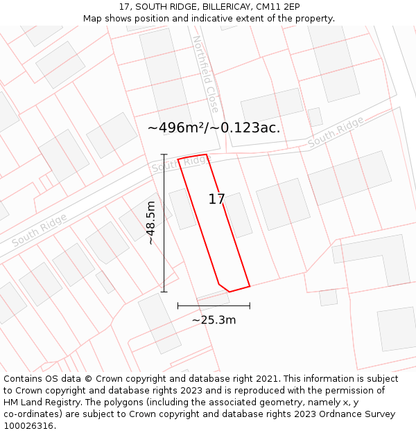 17, SOUTH RIDGE, BILLERICAY, CM11 2EP: Plot and title map