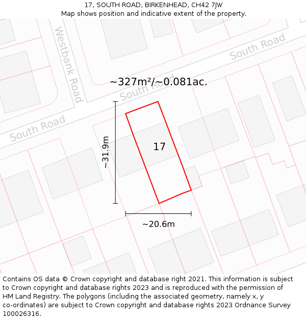 17, SOUTH ROAD, BIRKENHEAD, CH42 7JW: Plot and title map