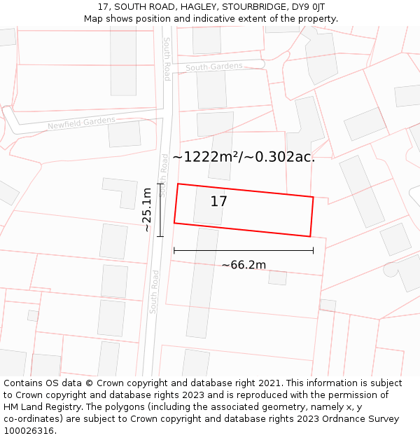 17, SOUTH ROAD, HAGLEY, STOURBRIDGE, DY9 0JT: Plot and title map