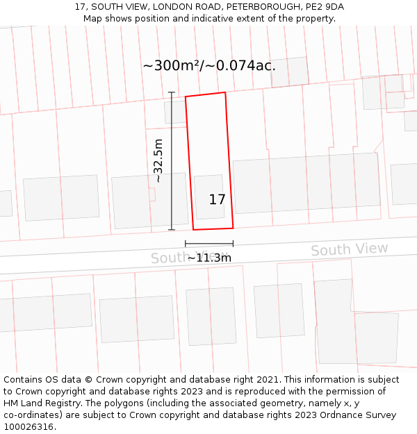 17, SOUTH VIEW, LONDON ROAD, PETERBOROUGH, PE2 9DA: Plot and title map