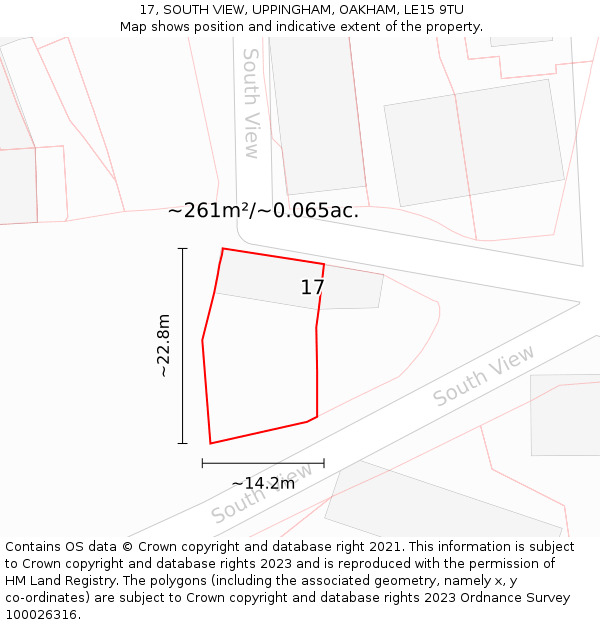 17, SOUTH VIEW, UPPINGHAM, OAKHAM, LE15 9TU: Plot and title map