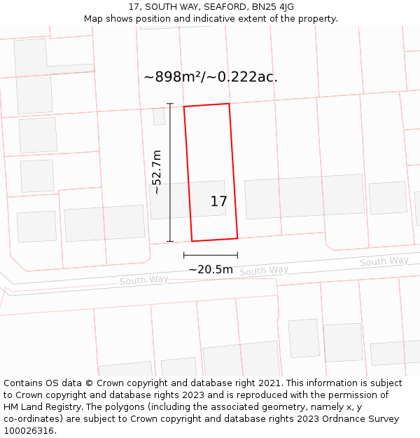 17, SOUTH WAY, SEAFORD, BN25 4JG: Plot and title map