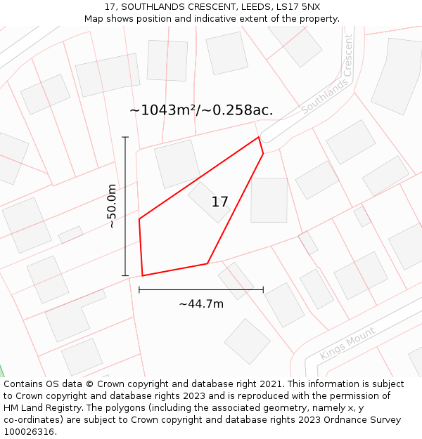 17, SOUTHLANDS CRESCENT, LEEDS, LS17 5NX: Plot and title map