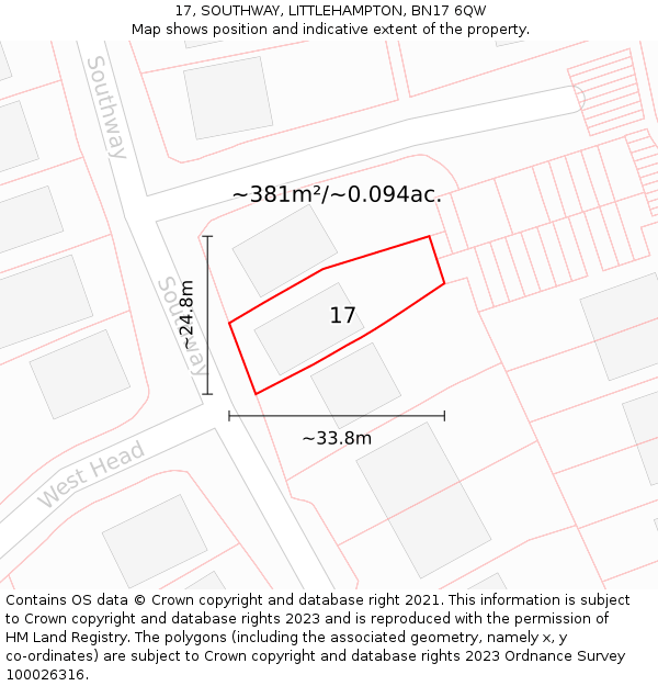 17, SOUTHWAY, LITTLEHAMPTON, BN17 6QW: Plot and title map