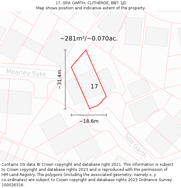17, SPA GARTH, CLITHEROE, BB7 1JD: Plot and title map