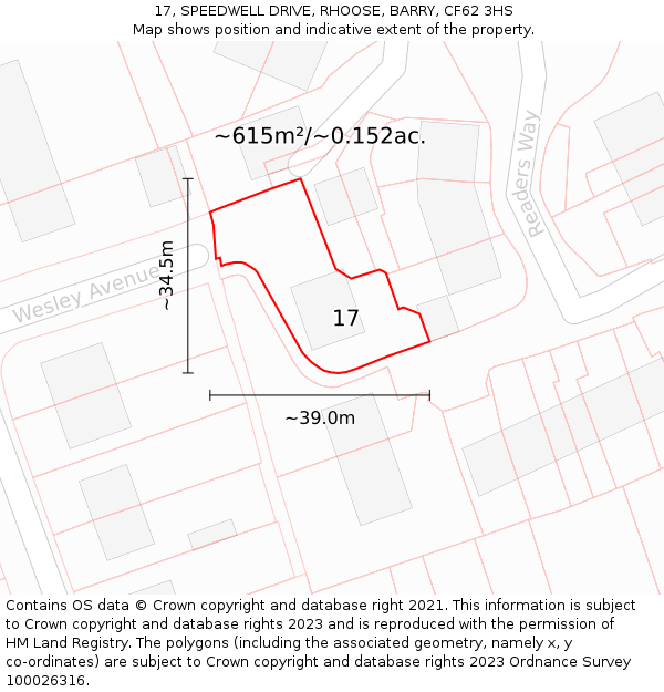 17, SPEEDWELL DRIVE, RHOOSE, BARRY, CF62 3HS: Plot and title map