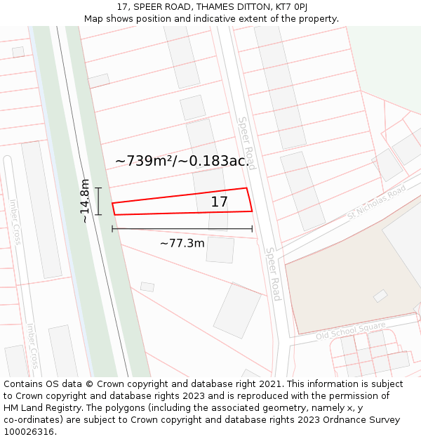 17, SPEER ROAD, THAMES DITTON, KT7 0PJ: Plot and title map