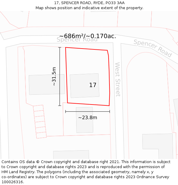 17, SPENCER ROAD, RYDE, PO33 3AA: Plot and title map