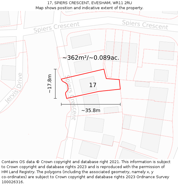 17, SPIERS CRESCENT, EVESHAM, WR11 2RU: Plot and title map