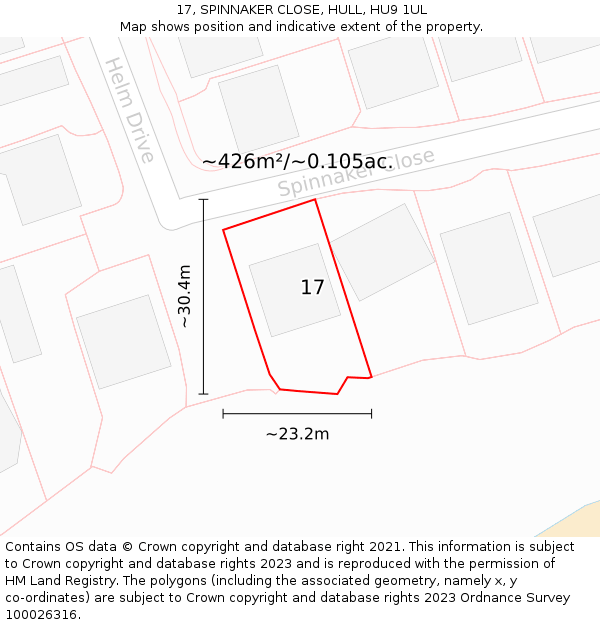 17, SPINNAKER CLOSE, HULL, HU9 1UL: Plot and title map