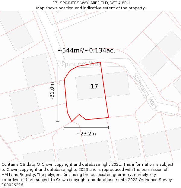 17, SPINNERS WAY, MIRFIELD, WF14 8PU: Plot and title map
