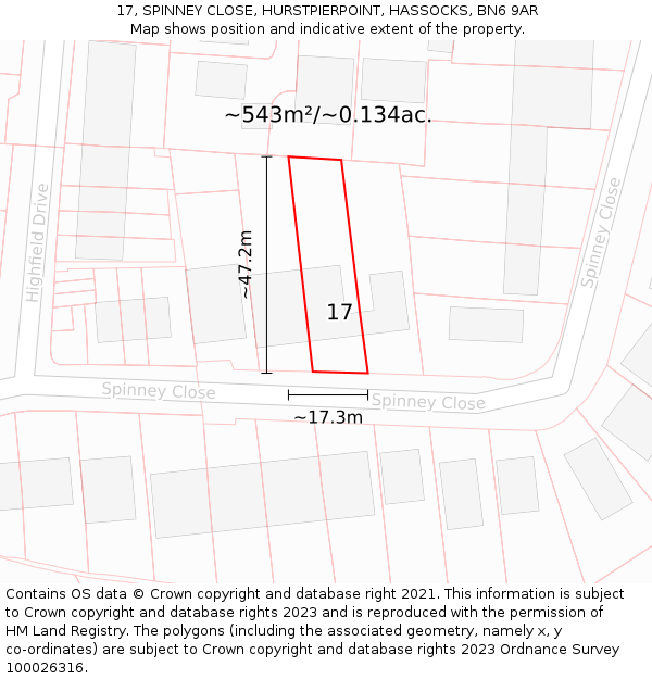 17, SPINNEY CLOSE, HURSTPIERPOINT, HASSOCKS, BN6 9AR: Plot and title map