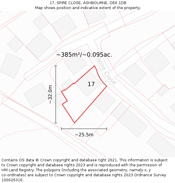 17, SPIRE CLOSE, ASHBOURNE, DE6 1DB: Plot and title map