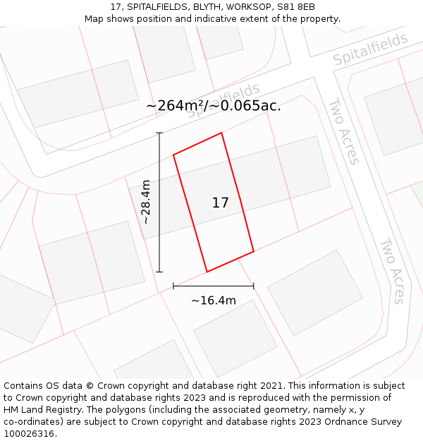 17, SPITALFIELDS, BLYTH, WORKSOP, S81 8EB: Plot and title map
