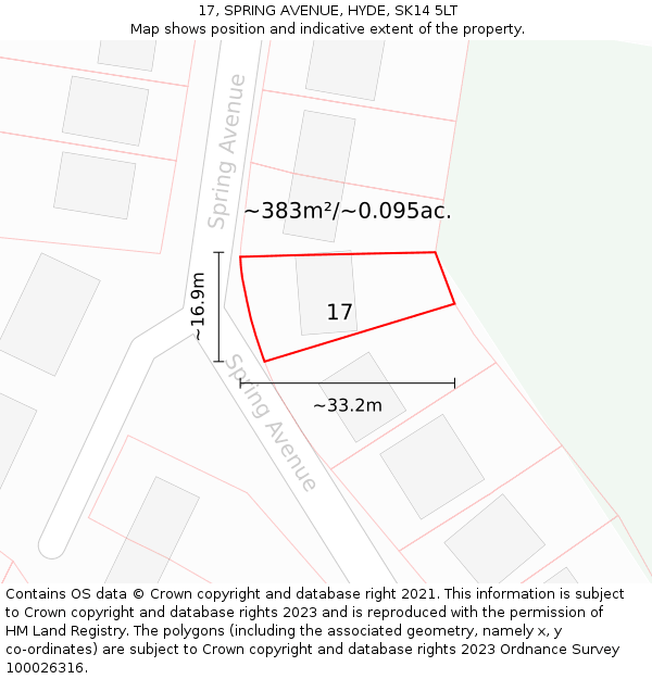 17, SPRING AVENUE, HYDE, SK14 5LT: Plot and title map