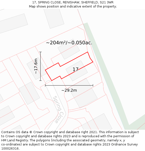 17, SPRING CLOSE, RENISHAW, SHEFFIELD, S21 3WR: Plot and title map