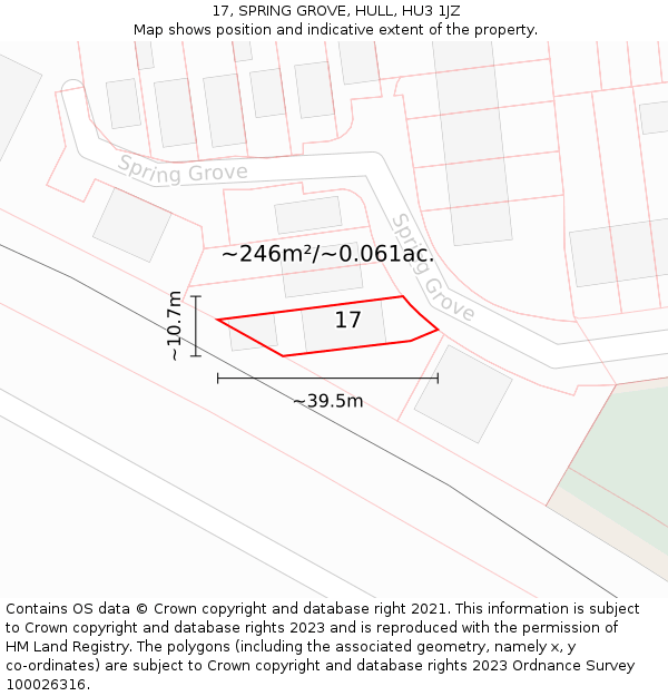 17, SPRING GROVE, HULL, HU3 1JZ: Plot and title map