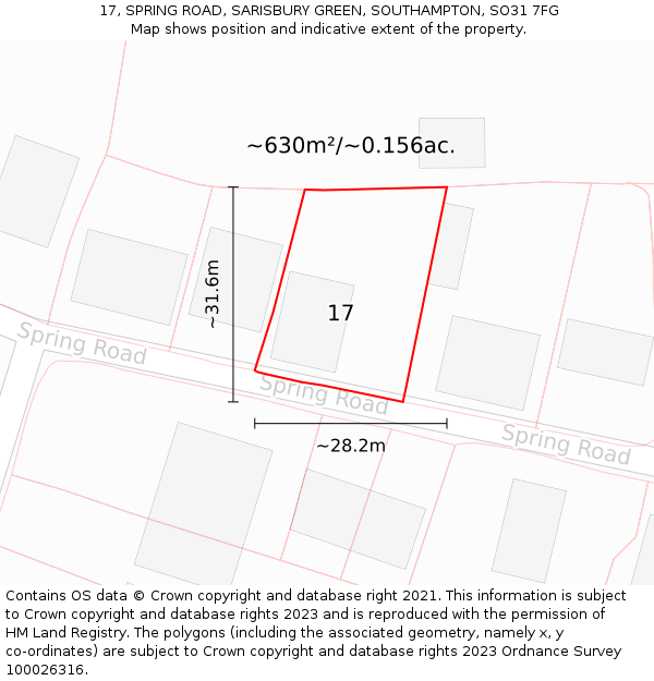 17, SPRING ROAD, SARISBURY GREEN, SOUTHAMPTON, SO31 7FG: Plot and title map