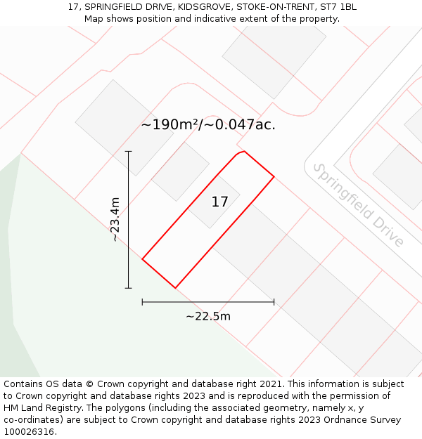 17, SPRINGFIELD DRIVE, KIDSGROVE, STOKE-ON-TRENT, ST7 1BL: Plot and title map