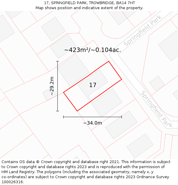 17, SPRINGFIELD PARK, TROWBRIDGE, BA14 7HT: Plot and title map