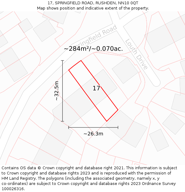 17, SPRINGFIELD ROAD, RUSHDEN, NN10 0QT: Plot and title map