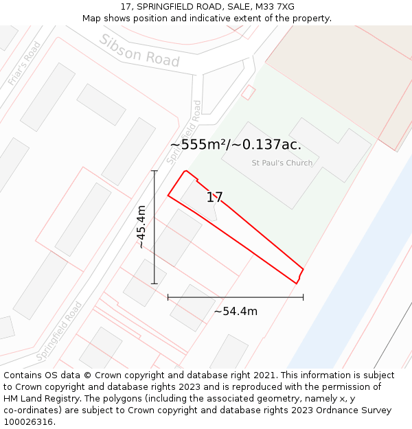 17, SPRINGFIELD ROAD, SALE, M33 7XG: Plot and title map