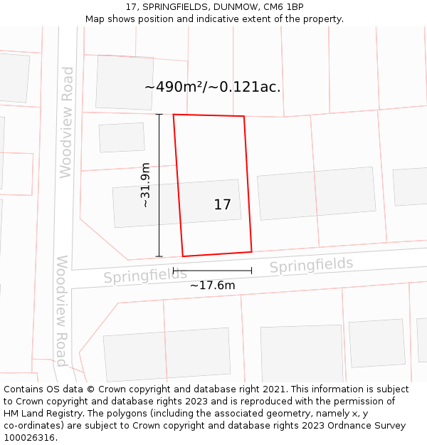 17, SPRINGFIELDS, DUNMOW, CM6 1BP: Plot and title map