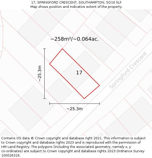 17, SPRINGFORD CRESCENT, SOUTHAMPTON, SO16 5LF: Plot and title map