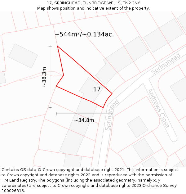 17, SPRINGHEAD, TUNBRIDGE WELLS, TN2 3NY: Plot and title map