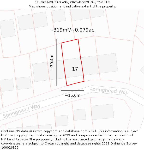 17, SPRINGHEAD WAY, CROWBOROUGH, TN6 1LR: Plot and title map