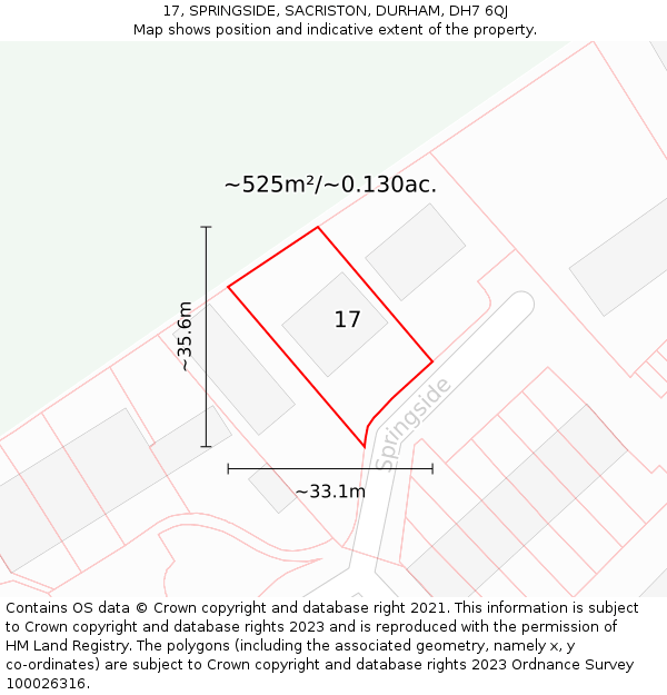 17, SPRINGSIDE, SACRISTON, DURHAM, DH7 6QJ: Plot and title map