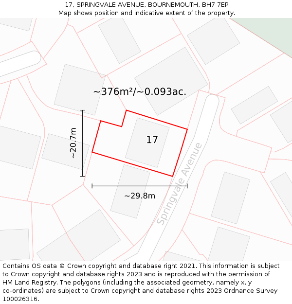 17, SPRINGVALE AVENUE, BOURNEMOUTH, BH7 7EP: Plot and title map