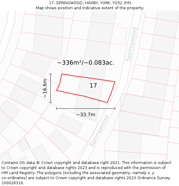 17, SPRINGWOOD, HAXBY, YORK, YO32 3YN: Plot and title map