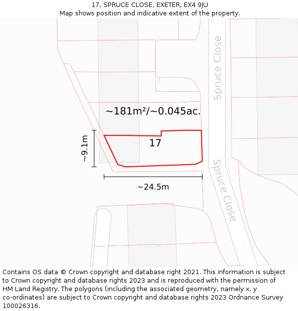 17, SPRUCE CLOSE, EXETER, EX4 9JU: Plot and title map