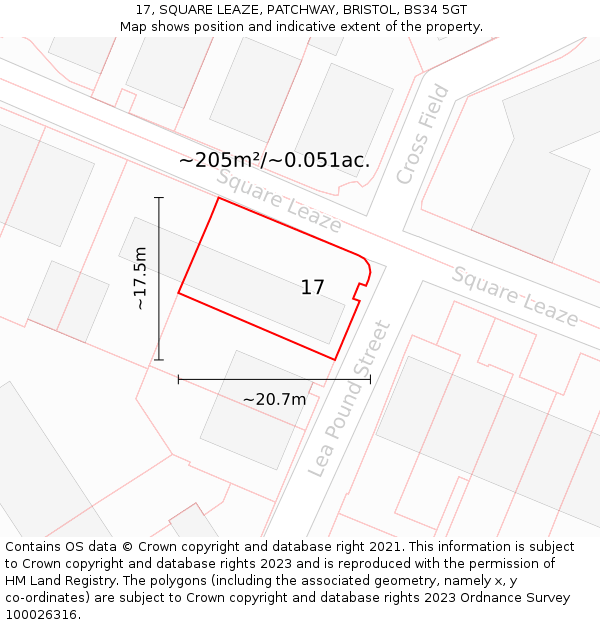 17, SQUARE LEAZE, PATCHWAY, BRISTOL, BS34 5GT: Plot and title map