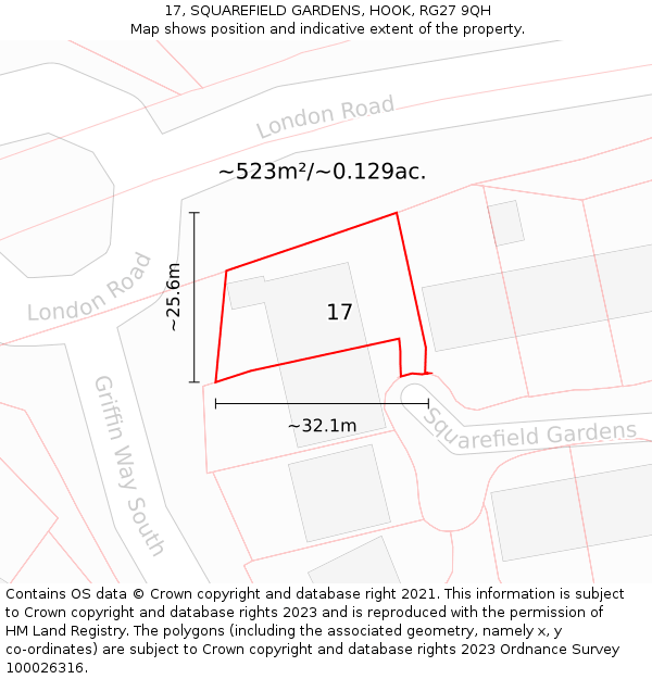 17, SQUAREFIELD GARDENS, HOOK, RG27 9QH: Plot and title map