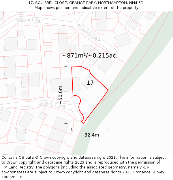 17, SQUIRREL CLOSE, GRANGE PARK, NORTHAMPTON, NN4 5DL: Plot and title map