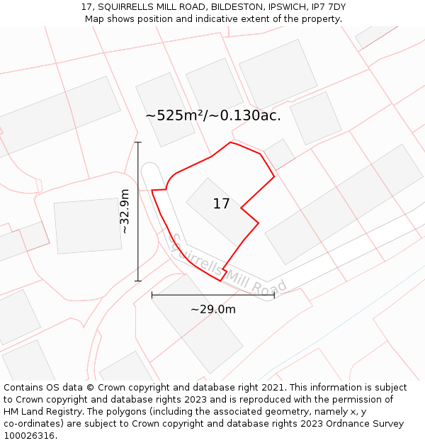 17, SQUIRRELLS MILL ROAD, BILDESTON, IPSWICH, IP7 7DY: Plot and title map