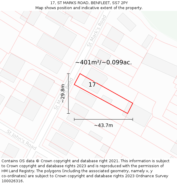 17, ST MARKS ROAD, BENFLEET, SS7 2PY: Plot and title map