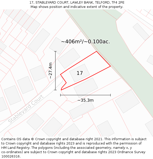 17, STABLEYARD COURT, LAWLEY BANK, TELFORD, TF4 2PE: Plot and title map
