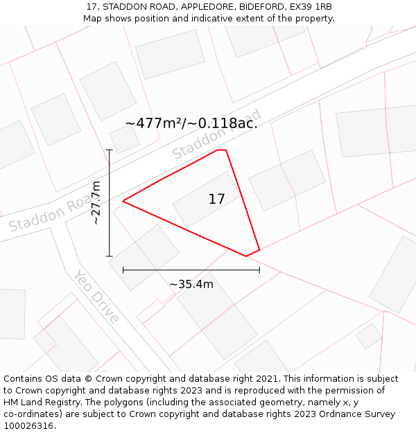 17, STADDON ROAD, APPLEDORE, BIDEFORD, EX39 1RB: Plot and title map