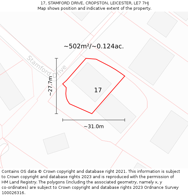 17, STAMFORD DRIVE, CROPSTON, LEICESTER, LE7 7HJ: Plot and title map