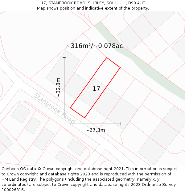 17, STANBROOK ROAD, SHIRLEY, SOLIHULL, B90 4UT: Plot and title map