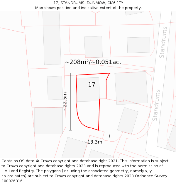 17, STANDRUMS, DUNMOW, CM6 1TY: Plot and title map