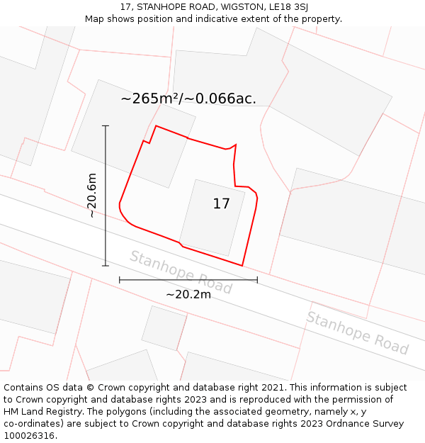 17, STANHOPE ROAD, WIGSTON, LE18 3SJ: Plot and title map
