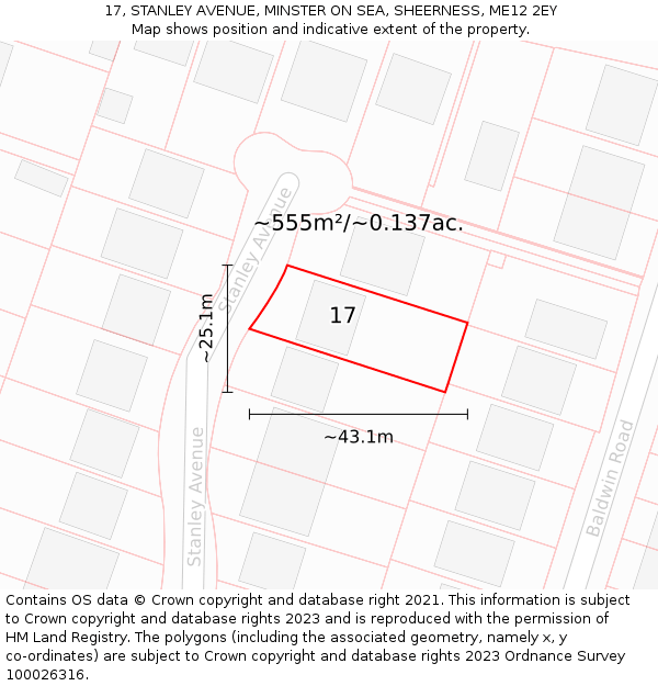 17, STANLEY AVENUE, MINSTER ON SEA, SHEERNESS, ME12 2EY: Plot and title map