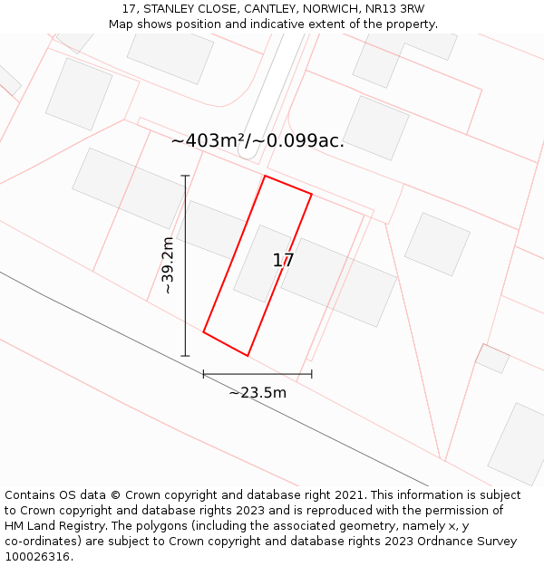 17, STANLEY CLOSE, CANTLEY, NORWICH, NR13 3RW: Plot and title map