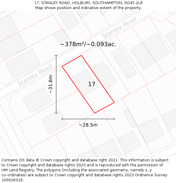 17, STANLEY ROAD, HOLBURY, SOUTHAMPTON, SO45 2LR: Plot and title map