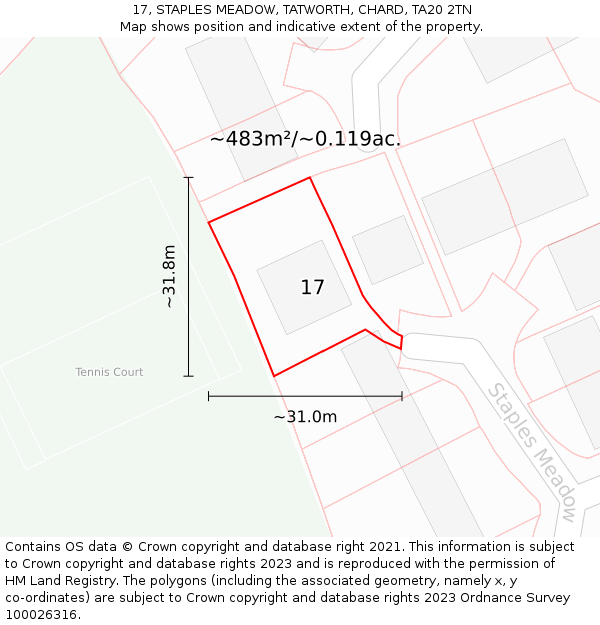 17, STAPLES MEADOW, TATWORTH, CHARD, TA20 2TN: Plot and title map